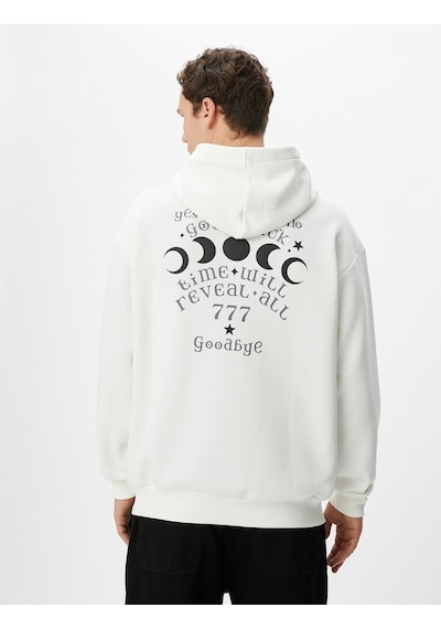 Koton Oversize Hoodie Arkası Baskılı Sloganlı Kanguru Cepli Beyaz 4sam70085mk Beyaz