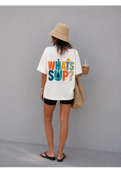 Montree Sup Whatsup Oversize Baskılı Pamuk Premium Tişört Beyaz