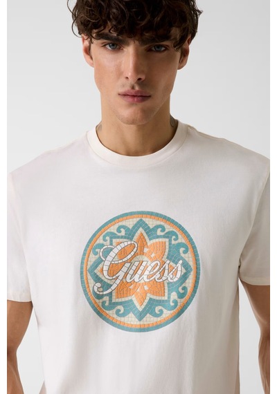 Guess M6gı48k3583k3583 Ss Bsc Mosaic Tile T Erkek Tişört Beyaz