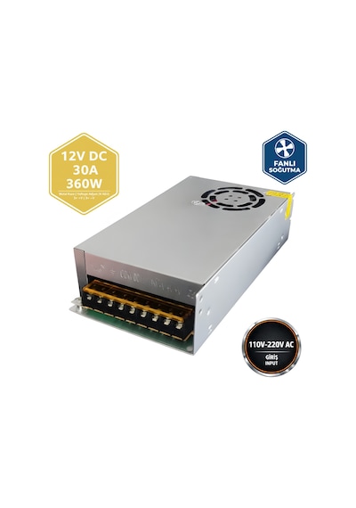 Peace B2883 12v 30a Fanlı Kalın Metal Kasa Adaptör 360w Dc Trafo
