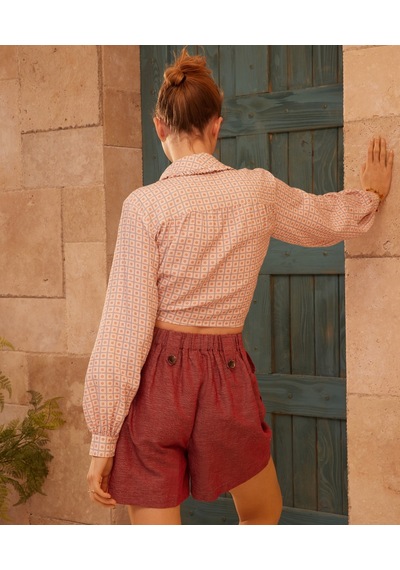 Yargıcı Ön Beden Detaylı Bluz Pembe