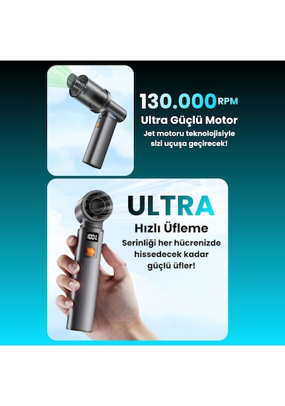 F1 Violent Turbo Jet Fan 130000rpm Ultra Güçlü Motor Güçlü Vakum 4000mah Bataryalı Üflemeli