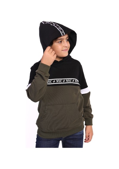 Toontoy Kids Toontoy Erkek Çocuk Relax Fit Kapüşonlu Cepli Renk Bloklu Baskılı Sweatshirt - 2 İplik Haki Toontoy Kids Toontoy Erkek Çocuk Relax Fit Kapüşonlu Cepli Renk Bloklu Baskılı Sweatshirt - 2 İplik Haki