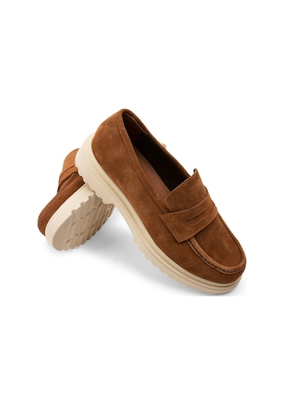 Deery Hakiki Süet Taba Rengi Loafer Kadın Ayakkabı - 01903ztbap01 Taba