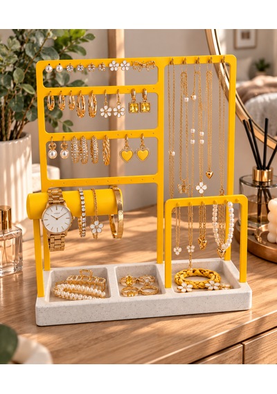 3d Baskı Sarı Takı Organizeri Takılık Kolye Küpe Bileklik Yüzük Düzenleyici