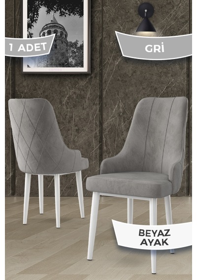 Canisa Trex Serisi 1.sınıf Babyface Kumaş 1 Adet Gri Sandalye Beyaz Metal Ayak Sandalye Gri Ayakları Beyaz