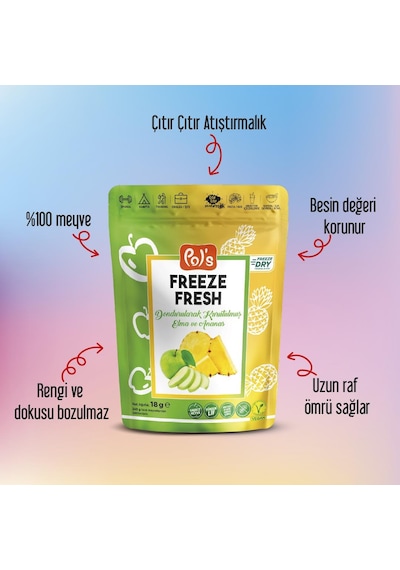 Freeze Fresh Dondurularak Kurutulmuş Ananas - Elma Mix 18 Gr. 15 G
