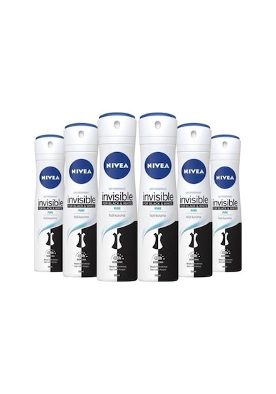 Nivea Invisible Pure Deo Black&White Kadın Sprey Deodorant 150 ML x 6