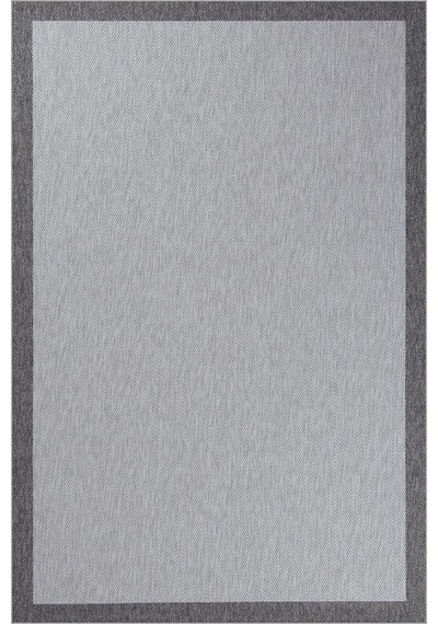 Hoom Rugs Lora 3213 Antrasit Çerçeveli Çizgili Pamuk Taban Hav Toz Vermez Sisal Halı