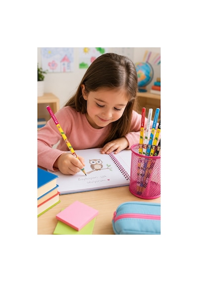 Baykuş Kurşun Kalem 8 Adet Faber Castell Yuvarlak Gövdeli Siyah Kurşun Kalem Yumuşak Yazım Kolay Tutuş Kaliteli Okul Çok Renkli