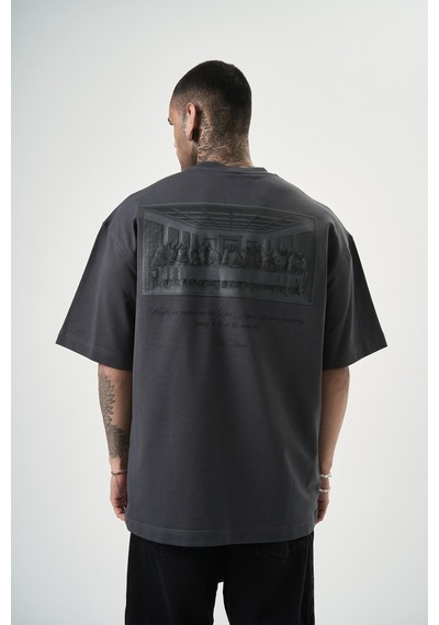 Respire Erkek Da Vinci Baskılı Oversize T-shirt Füme