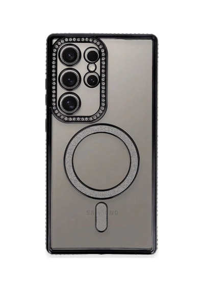 Samsung Galaxy S24 Ultra Uyumlu Kılıf Joke Simli Magneticsafe Kılıf - Siyah