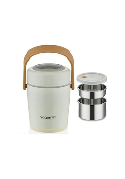 Lunchbox Çelik Beslenme Kabı 2 Kat 1600 Ml Yemek Kabı Beyaz Mavi - Yeşil - Sarı