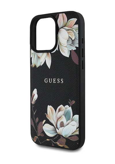 Apple Uyumlu iPhone 16 Pro Max Kılıf Guess Lisanslı Magsafe Özellikli Çiçek Tasarımlı Yazı Logolu Kapak Siyah