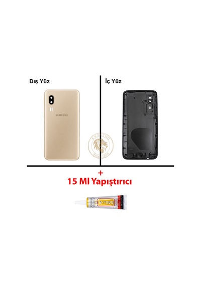 Samsung Galaxy A2 Core A260 Altın Renk Arka Kapak + B7000 Yapıştırıcı Arka Cam Batarya Kapağı Pil Kapağı Lazer Kesim Back Cover Galaxy A2 Core Uyumlu 96520813