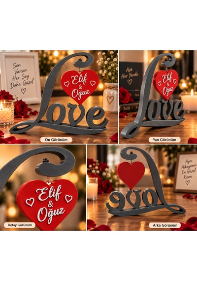 Kişiye Özel Love Dekorasyon Süsü İsim Yazılı Kalp Masa Süsü Sevgiliye Yıl Dönümü Hediyesi Romantik Dekor 0