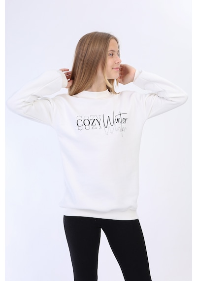 Toontoy Kız Çocuk Balıkçı Yaka İçi Pamuklu Sweatshirt Ekru