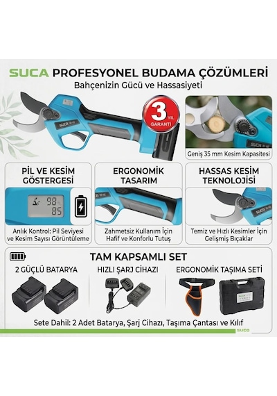 Suca Sc 8635a Led Ekranlı Akülü Budama Makası 35 Mm