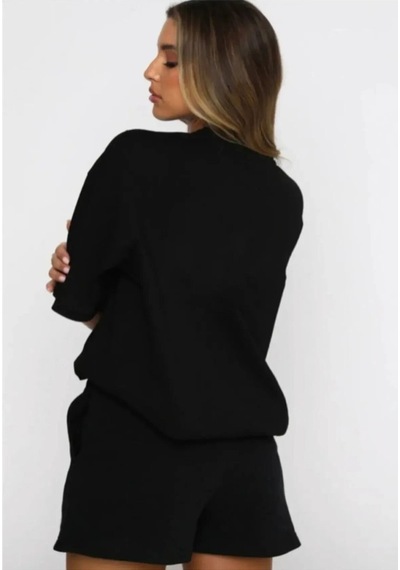 Hırsch Kadın Siyah Oversize Yazlık Ayıcık Baskılı Şort T-shirt Takım Koyu Siyah