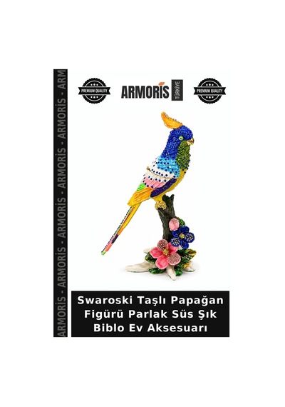 Swaroski Taşlı Papağan Figürü Parlak Süs Şık Biblo Ev Aksesuarı