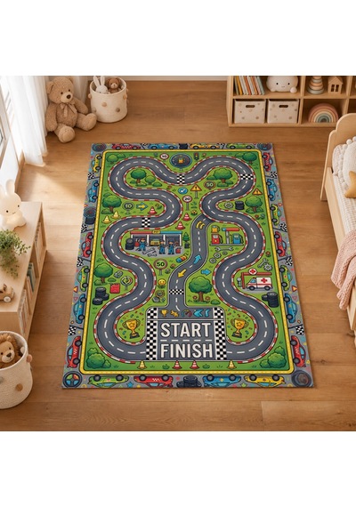 Kartela Halı Yarış Pisti Kaymaz Taban Çocuk Oyun Halısı - 60 x 90 CM