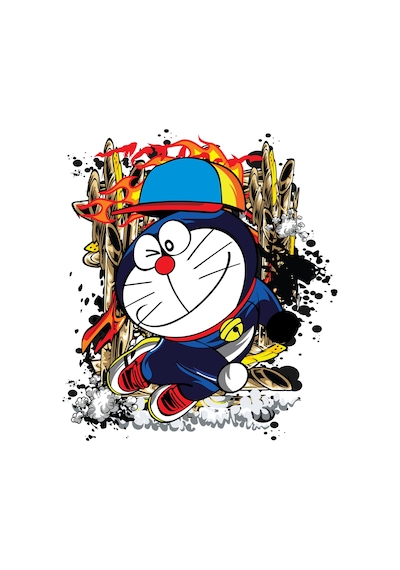 Paybuy Çocuk Tişört Anime Kedi Karakteri Şapka Sneaker Dinamik Baskı Rah Siyah
