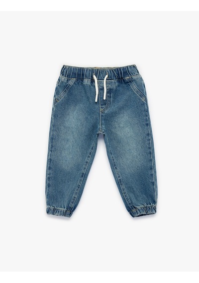 Koton Pamuklu Beli Bağcıklı Lastikli Cepli Jogger Denim Pantolon Orta İndigo 6smb40003td İndigo