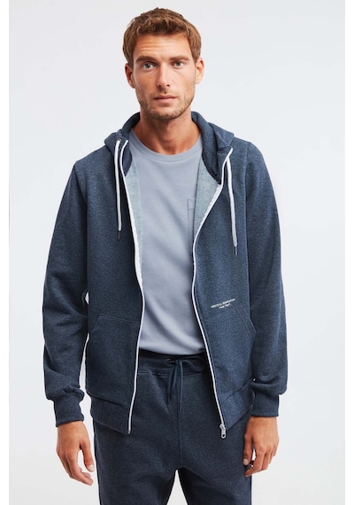 Grimelange Momentum Erkek Fermuarlı Yuksek Yaka Kapüşonlu Nakışlı Kordonlu Içi Polarlı Lacivert Sweatshirt