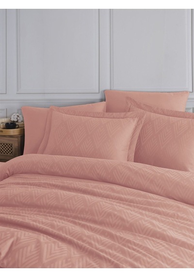 Tivoli %100 Pamuk Jakarlı & Saten Çift Kişilik Nevresim Takımı - Pudra Pembesi - 200x220 Cm Pudra
