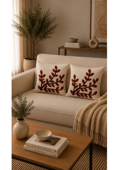 Punch Nakış İşlemeli 2'li Kırlent Kılıfı 40x40 Bordo