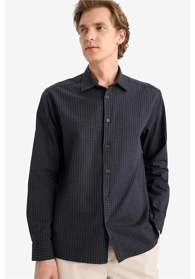 Defacto Regular Fit Polo Yaka Baskılı Uzun Kollu Gömlek F9871ax26spbk27 Siyah-bk27