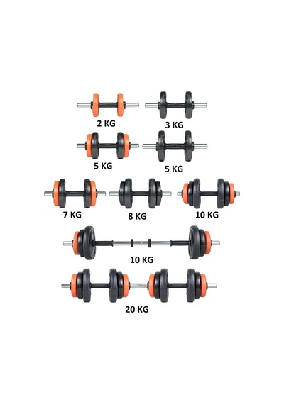 Spor Yıldız Serisi 22 Kg Multifonksiyonel Turuncu Siyah Halter Seti Ve Dambıl Seti
