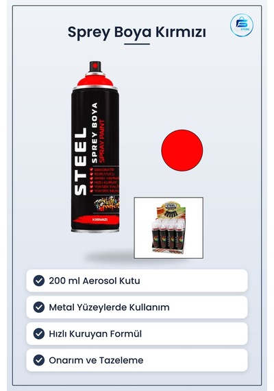 Sprey Boya Kırmızı 200 Ml Aerosol Metal Yüzey Hızlı Kuruyan Dekor