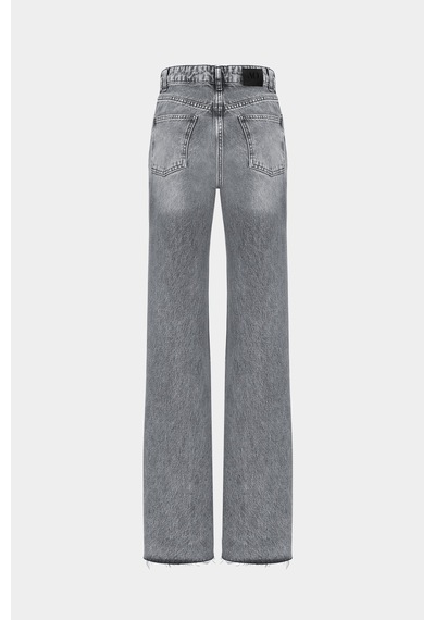 Açelyaokcu High Waist Wide Leg Kar Yıkama Geniş Paça Dikişsiz Jean Açık Gri