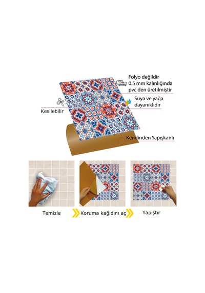 Tink Kendinden Yapışkanlı Kontrast 4'lü Karo Desenli Pvc Karo 30x30 Cm