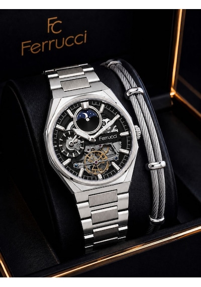 Ferrucci Otomatik Ve Kurmalı Güneş Ve Mehtap Kadranlı 2 Yıl Garantili Erkek Kol Saati Bfc.m3558.s3 Gümüş