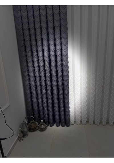 Nivemeshome Mayıs 1-027p Yarı Desen Ekru 1/3 Pileli Tül Perde