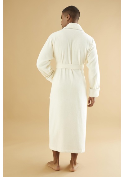Uzun Şalyaka Triga Bambu Cotton Erkek Bornoz Krem