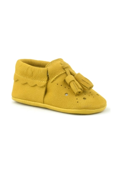 Hapshoe Hapshoe Kids Hakiki Deri Sarı Püsküllü Lastikli Bebek Patik Sarı
