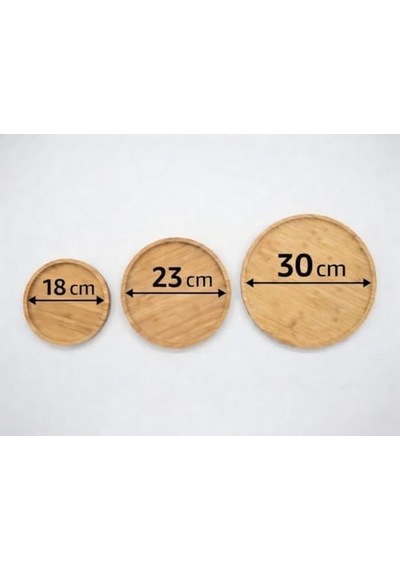 3&apos Lü Bambu Sunum Tabağı Seti - 18cm 23cm 30cm Yuvarlak Servis Tabağı - Mutfak Ve Sofra Düzenleyici Açık Gri