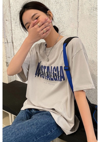 Uyguntarz Unisex Nostalgia Baskılı Oversize Tshirt Bej