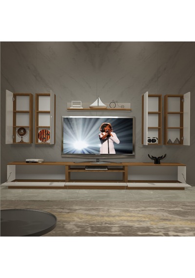Decoraktiv Trendstyle 8d Mdf Tv Ünitesi Tv Sehpası - Ceviz Beyaz Ahşap - Beyaz