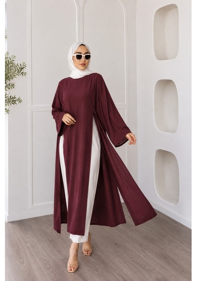Unika Boutique Kadın Uzun Yırtmaçlı Abaya Tunik Bordo