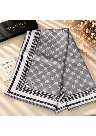Ellovia Gri Baklava Desenli İpek Eşarp