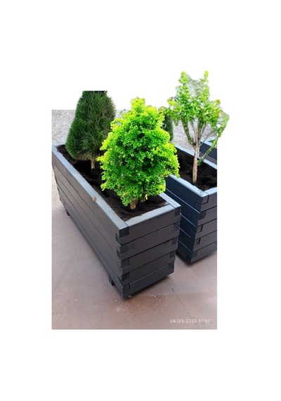 Ahşap Saksı Gardenya Antrasit Gri 100x30x45