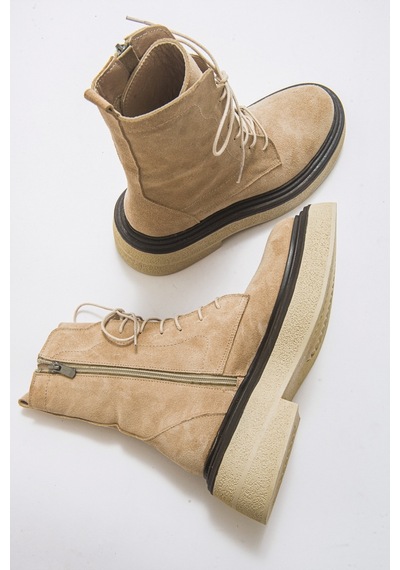 Luvishoes Pearl Bej Süet Hakiki Deri Kadın Bot Bej