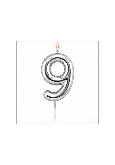 9 Rakam Mum Gümüş - 10 Cm