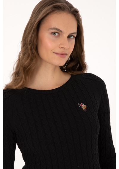 U.S. Polo Assn. Kadın Siyah Bisiklet Yaka Basic Kazak 50307728-VR046
