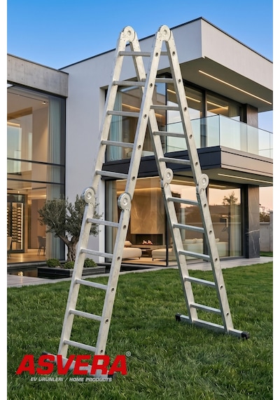 Asvera 5.8 Metre Çok Amaçlı Akrobat Merdiven - 20 Basamaklı 4x5 Katlanır Profesyonel Merdiven