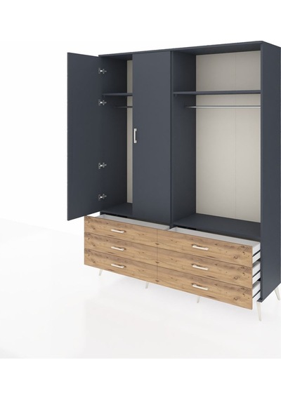 Hyperion Gardrop 4 Raflı 6 Çekmeceli 2 Askılı 176x44x221 Antrasit-antrasit/çam Antrasit/çam Hyperion Gardrop 4 Raflı 6 Çekmeceli 2 Askılı 176x44x221 Antrasit-antrasit/çam Antrasit/çam